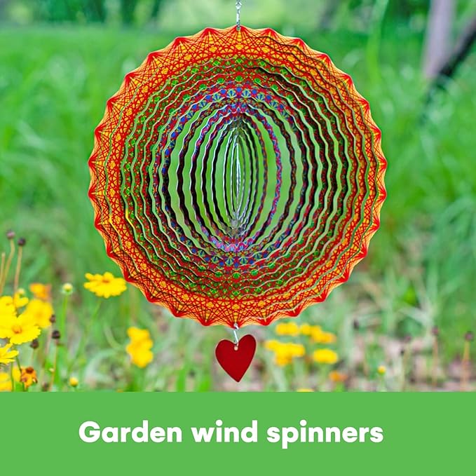 SteadyDoggie 12-Inch Wind Spinner Mandala Thangka - 3D Stainless Steel Laser Cut Metal Art - Reflective Geometric Pattern Kinetic Yard Decoration - Hanging Wind Spinners for Indoor and Outdoor Use