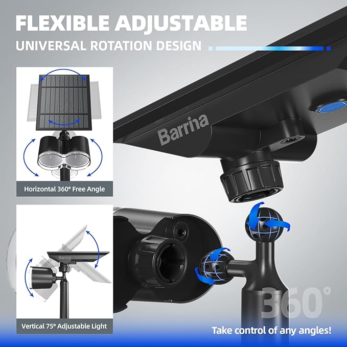 Barrina Solar Spot Lights Outdoor, 360° Horizontal Adjustable, 24 LEDs Solar Spotlights Outdoor Waterproof, 6500K 3 Modes, Solar Powered Garden Lights for Outside Landscape Yard, Auto On/Off, 4 Pack