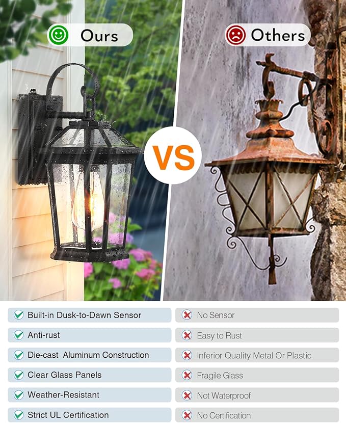 VIANIS Dusk to Dawn Exterior Light Fixture, Waterproof Outdoor Wall Sconce Porch Light for House, 100% Anti-Rust Aluminum Outside House Lights, Farmhouse Coach Lantern for Porch, Garage, Front Door