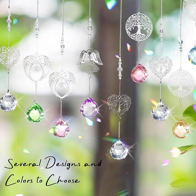Sympathy Gift Modern Grief Gift for Lose of Loved Ones, Memorial Suncatcher with 40mm Crystal Ball, Sorry for Your Lose Rainbow Maker, Bereavement Gift Idea Angel Wings Design, Red