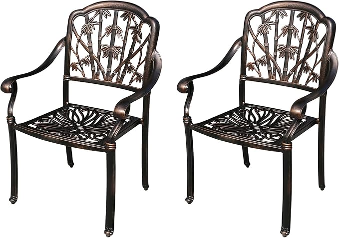 Outdoor Dining Chair Cast Aluminum Patio Chairs Set of 2 All-Weather Patio Dining Chair with Adjustable Feet for Backyard Garden (Purple Bamboo Chair)