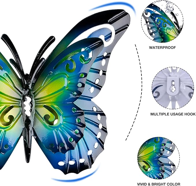 Metal Butterfly Wall Decor-6.5" Outdoor Fence Wall Art Decor Suitable for Garden Patio Balcony