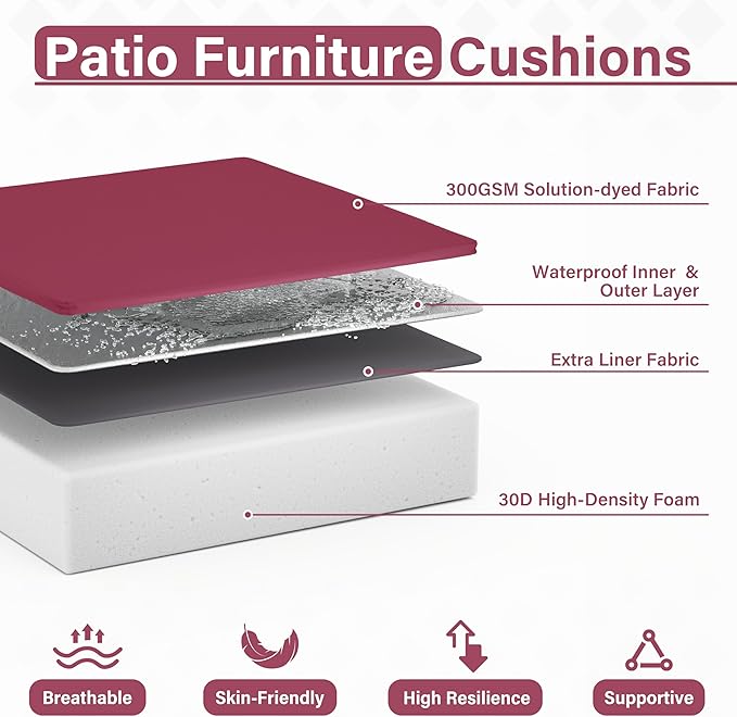 Patio Chair Cushions 22 X 22 X 4 Inch Waterproof Outdoor Seat Cushions for Patio Furniture, Outdoor Sofa Couch Pads with Ties & Handle, Set of 2, Fuchsiared