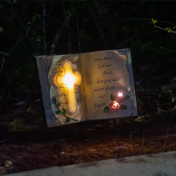 Outdoor Solar Bible Cross Garden Stakes Lights, Waterproof Memorial Grave Decorations Gifts for Cemetery Outdoors Lawn Yard Home Patio Decor