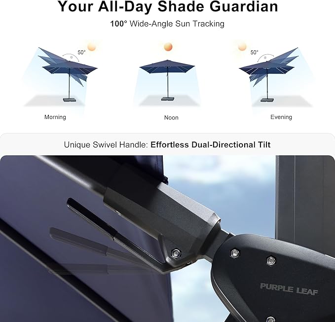 PURPLE LEAF 8.2' X 11.5' Tilting Patio Umbrella with Base Outdoor Cantilever Swivel Rectangle Umbrella Aluminum Offset Umbrella with 360-degree Rotation for Garden Deck Pool Patio Navy