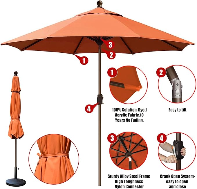 EliteShade USA 10-Year-Non-Fading 10Ft Market Umbrella Patio Umbrella Outdoor Table Umbrella with Ventilation, Rust