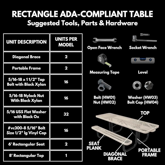 Coated Outdoor Furniture Heavy-Duty Portable ADA-Compliant Outdoor Picnic Table, Punched Steel Patio Dining Furniture Made in America (8ft Rectangular, One-Side Handicap, Textured Brown)