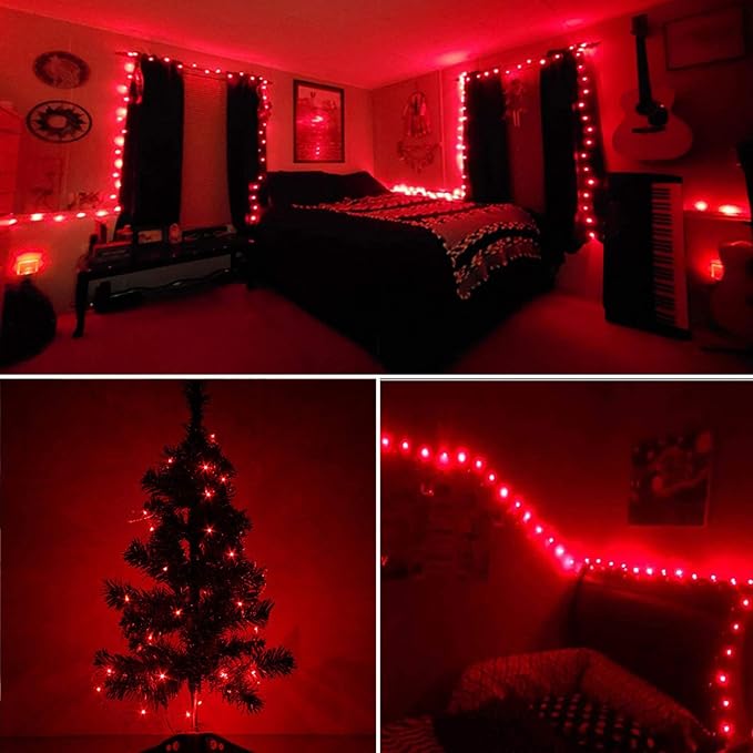 RUICHEN Red Dimmable Fairy Lights Plug in, Super Long 165 Ft 500 LED Twinkle String Lights with Remote, Waterproof Silver Wire Firefly Lights for Christmas Wedding Party Bedroom Patio Garden