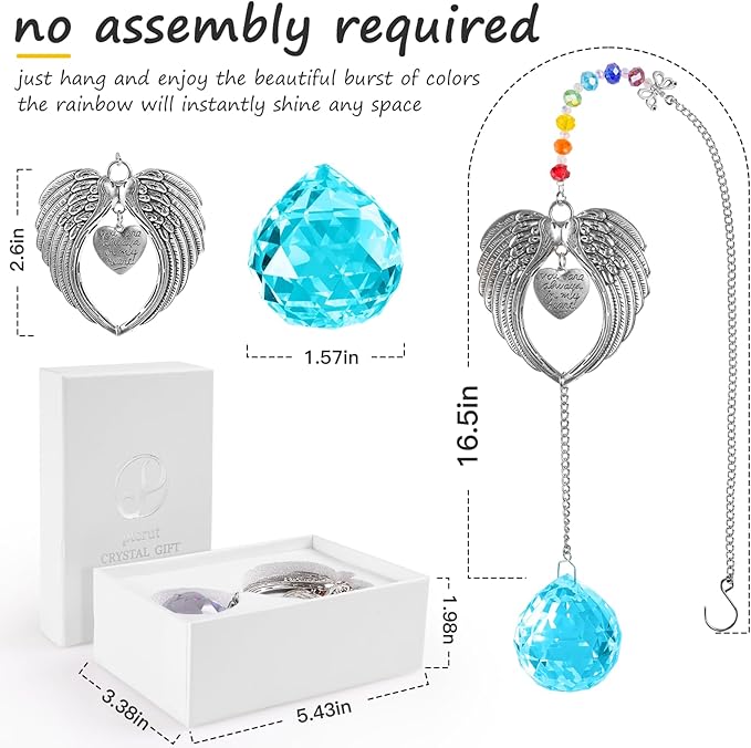 Memorial Gifts for Loss of Loved One Unique Sympathy Gifts Rainbow Sun Catcher Indoor Window Hanging Crystal Prism Grief Bereavement Gifts Ideas for Who Loss of Mom Dad (Sky Blue)