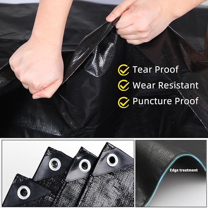 TEZONG Pond Liner,8x10Ft Pond Liners for Outdoor,28Mil Black Koi Fish Pond Liners,Reinforced Pond Underlayment for Ponds,Water Gardens,Waterfall