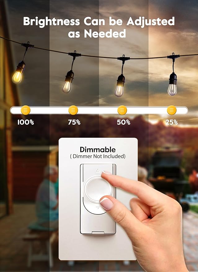 Moonflor S14 LED Light Bulbs 15 Pack 1W (Equivalent to 11 W) Shatterproof Replacement Bulbs with E26 Medium Base, Warm LED Bulbs for Outdoor Patio Garden Vintage String Lights