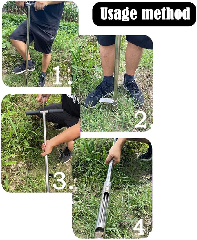 INTBUYING 40’’ Soil Sampler Probe Soil Test Probe with 8’’Sample Ejector and Foot Pedal &Rubber Handle Stainless Steel 2in Dia for Soil Sampling Lawn Garden Farm