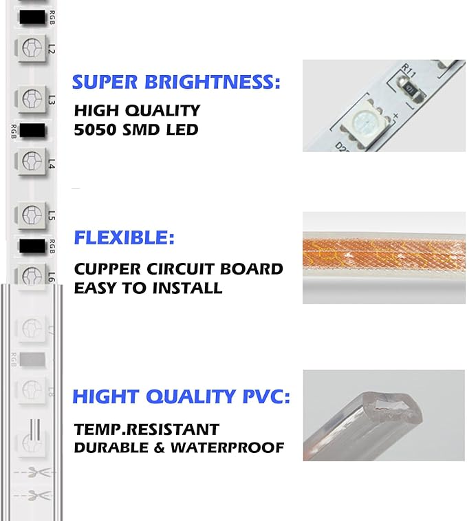5050-60 Type AC 110-120V White LED Strip Lights, Flexible/Waterproof/Dimmable/Multi-Modes LED Rope Light + 23 Keys Remote for Home/Garden/Building Decoration (65.6ft/20m, White 6000K)