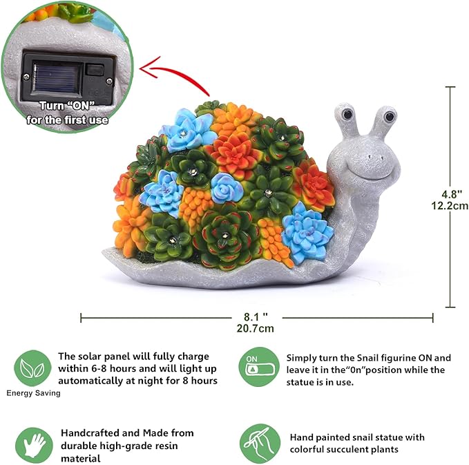 Nacome Snail Statues with Succulent for Garden Decor: Solar Outdoor Clearance Outside Yard Art Porch Patio Balcony Front Lawn Ornaments –Birthday Gifts for Mom Grandma Women