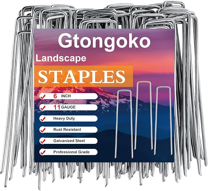 Gtongoko 20 Pack Garden Stakes Tent Stakes Galvanized Landscape Staples 11 Gauge 6 Inch Anti-Rust Ground SOD Pins for Weed Barrier Fabric, Irrigation Tubing, Holding Fence
