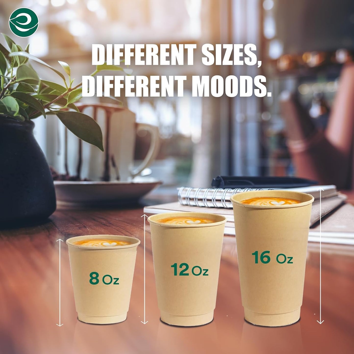 ECO SOUL 100% Compostable Plant-Based 12oz Hot Cups | (50 Count, 12 oz Hot Cups) | Disposable Bagasse Paper Cups | Eco-friendly Cups | Sturdy, Microwave & Oven Safe