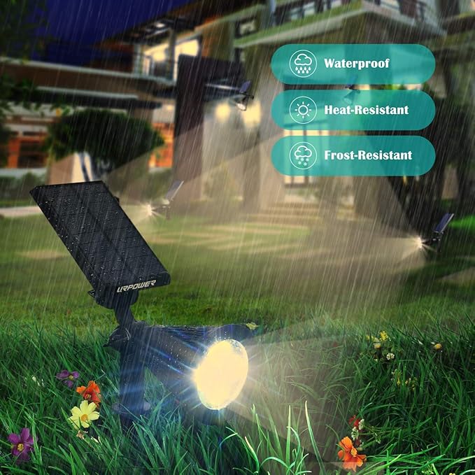 URPOWER Solar Lights Outdoor, Adjustable Solar Spot Lights Outdoor, 2-in-1 Waterproof Solar Landscape Spotlights Wall Light, Dusk-to-Dawn Solar Powered Outdoor Light for Garden, Yard (2 Pack Warm)