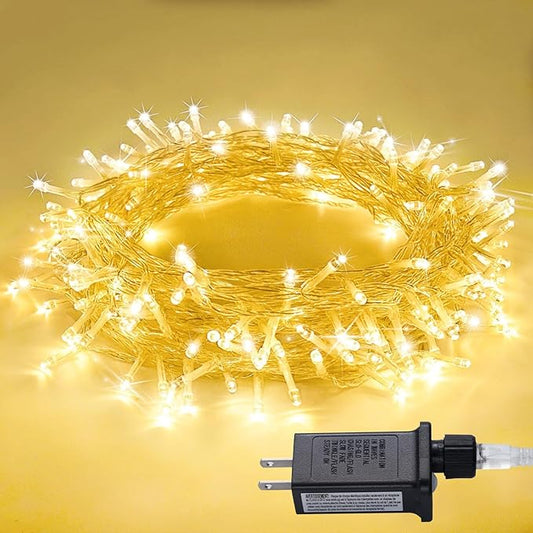 JMEXSUSS Connectable Warm White String Lights Indoor Bedroom, 8 Modes Christmas String Light Plug in Classroom Lights, 33ft 100 LED Fairy Twinkle Light Outdoor for Classroom Christmas Tree Decor