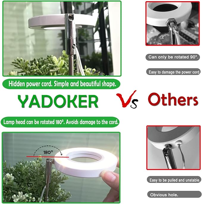 yadoker Plant Grow Light, LED Growing Light Full Spectrum for Indoor Plants,Height Adjustable, Automatic Timer, 5V Low Safe Voltage,Idea for Small Plant
