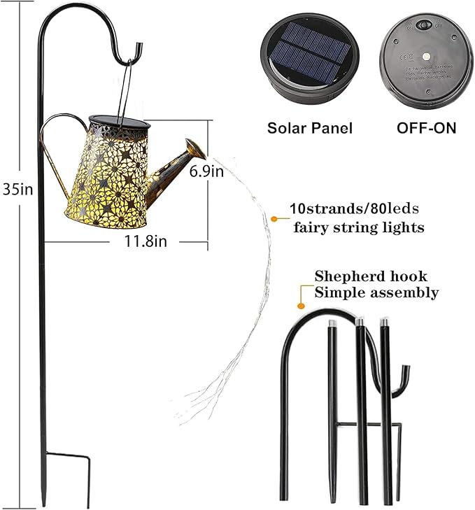 VOOKRY Solar Watering Can Lights, Large Retro Metal Hanging Solar Lights Outdoor Waterproof, Gardening Gifts for Mom Grandma Women Birthday, Garden Decor Yard Light Outside for Porch Landscape Patio