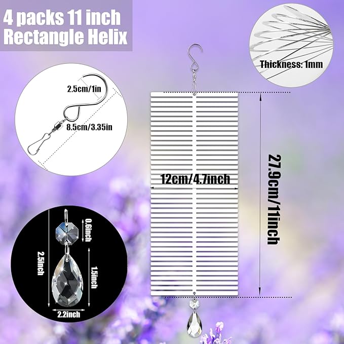 4Pack 11inch Sublimation Wind Spinner Blanks 3D Aluminum Metal Wind Sculpture Kinetic Spinners for Yard and Garden Indoor Art Ornaments Hanging Decoration (Rectangle Helix)