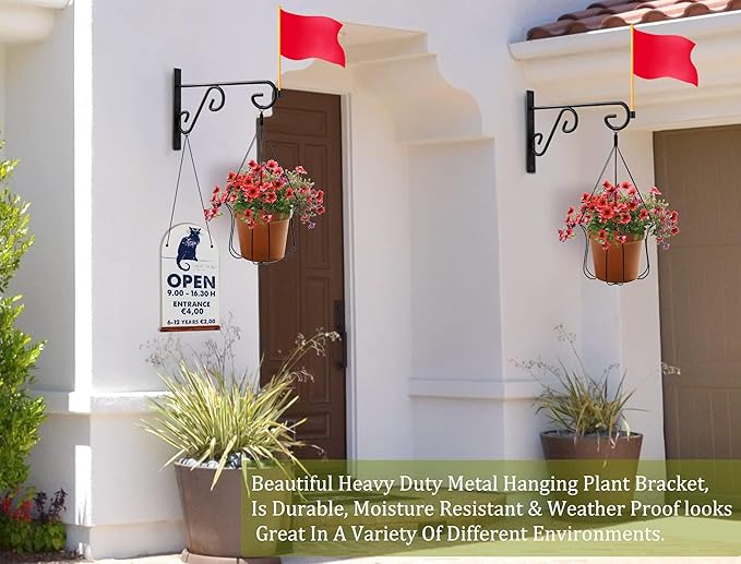 Hanging Basket Hooks 2Pcs Plant Hook,Hanging Plant Hanger Outdoor 9in Metal Plant Bracket for Hanging Flower Baskets,Planters,Lanterns,Wind Chimes