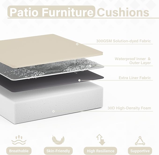 Patio Chair Cushions 19 X 19 X 4 Inch Waterproof Outdoor Seat Cushions for Patio Furniture, Outdoor Sofa Couch Pads with Ties & Handle, Set of 2, Cream