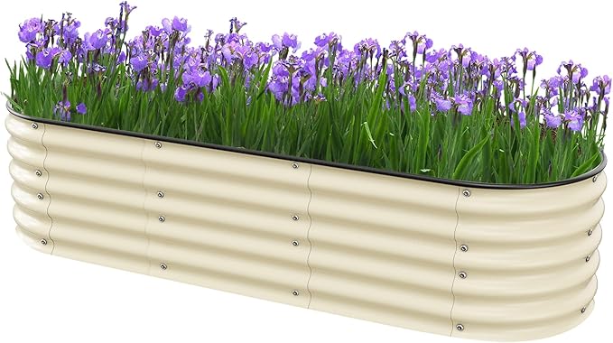 Raised Garden Bed 6.5X2X1.4 FT Galvanized Planter Raised Beds, Metal Planter Box for Vegetables,Flowers, Herbs, and Succulents (Ivory)