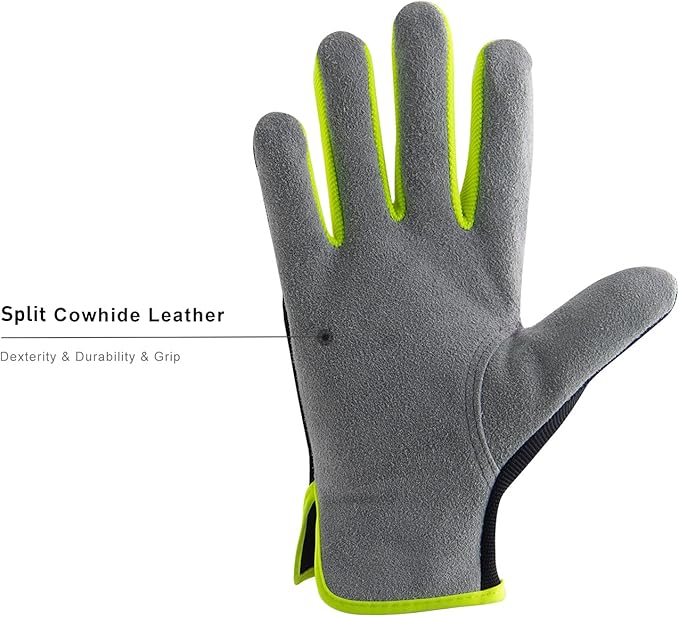 HANDLANDY Leather Work Gloves for Men & Women, Reinforced Durable Garden Gloves, Cowhide Working Glove for Gardening