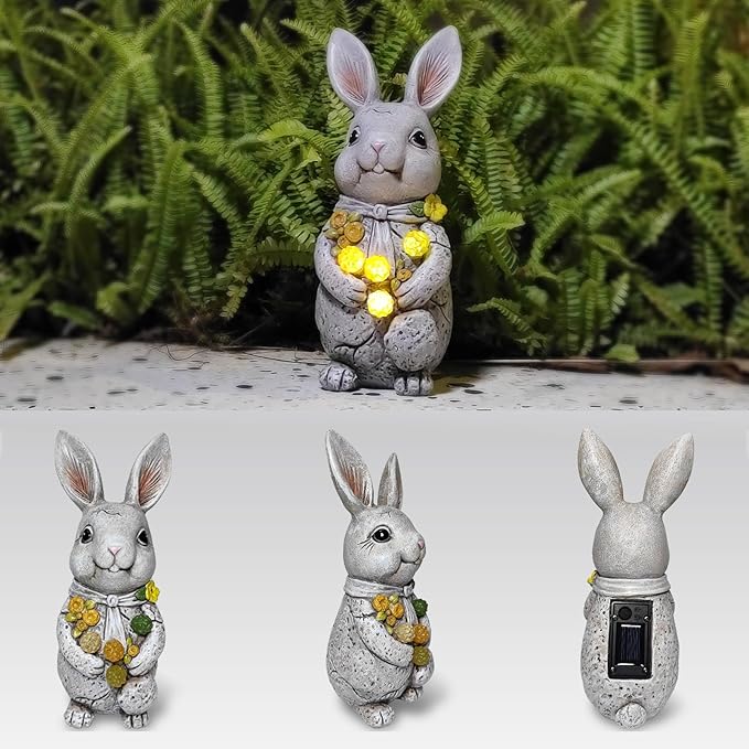 Easter Bunny Statue with Glowing Decorative Solar Ball - Home and Garden Rabbit Decor Solar Garden Outdoor Statue for Patio and Garden Easter Gifts,Figurine Light Gifts for Bunny Lovers and Friends