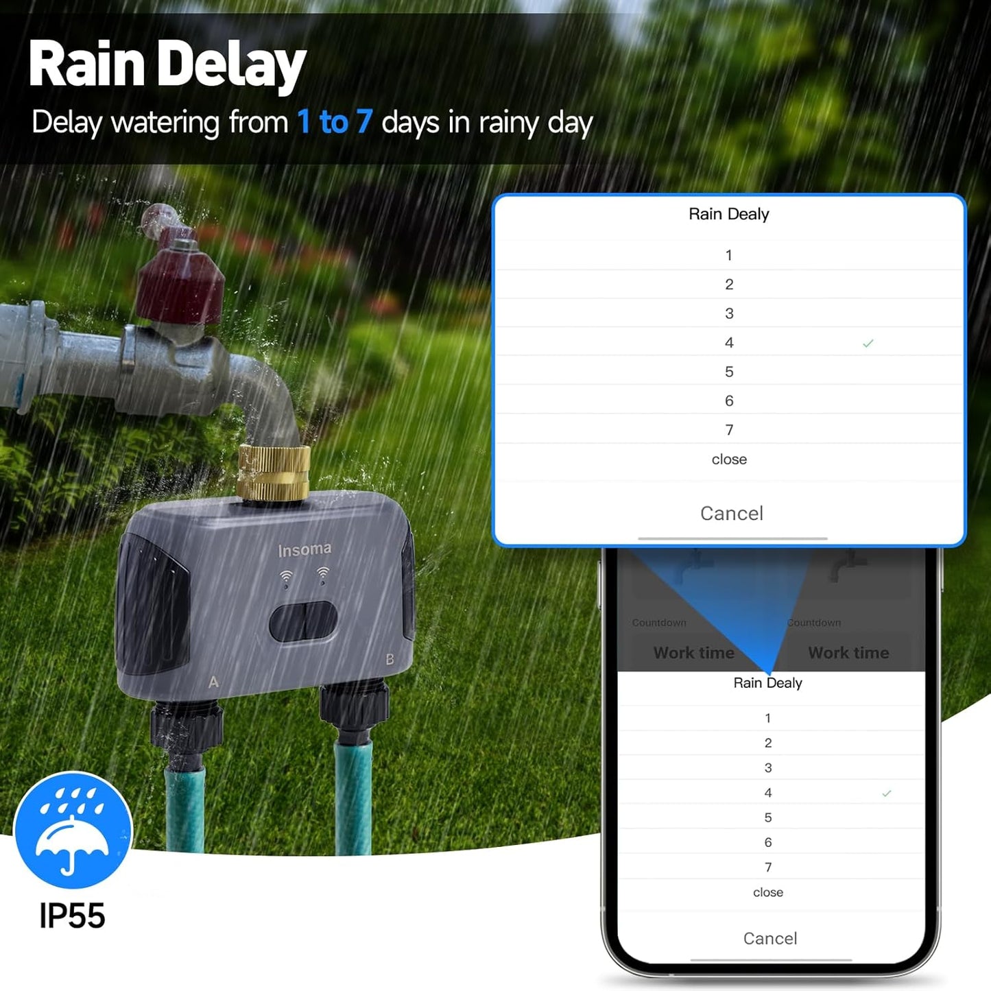 2 Zones WiFi Water Timer Brass Inlet, Sprinkler Timer for Garden Hose, APP Remote Control WiFi Hose Timers with Gateway, Voice Control with Alexa, Rain Delay and Manual Mode for Yard Lawn Watering