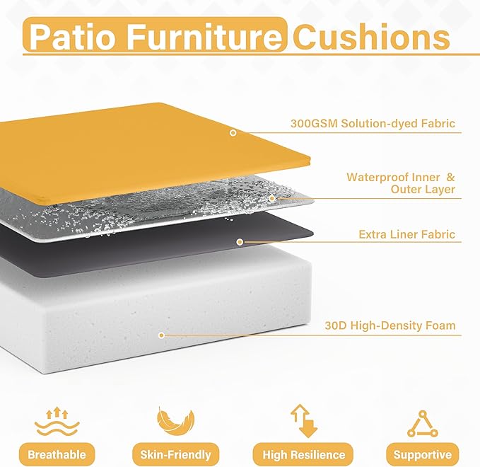 Patio Chair Cushions 24 X 24 X 5 Inch Waterproof Outdoor Seat Cushions for Patio Furniture, Outdoor Sofa Couch Pads with Ties & Handle, Set of 2, Yellow