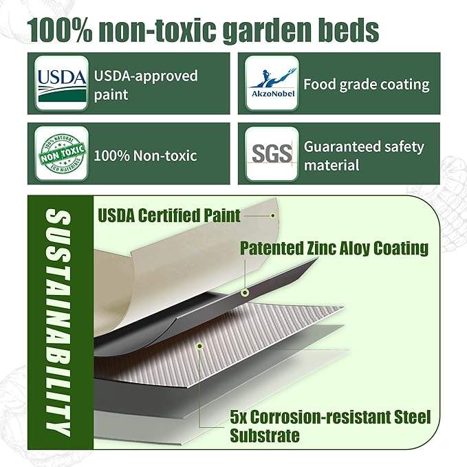 Raised Garden Beds 8 X 2 X 1.4Ft, Galvanized Raised Garden Beds Outdoor Planter Box for Vegetables, Gardening, Flowers, Fruits etc (Ivory)