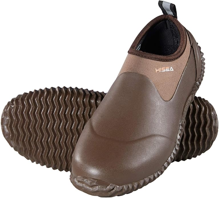 HISEA Unisex Waterproof Garden Shoes, Men's Rubber Rain Boots Women's Ankle Rain Shoes Neoprene Camp Booties Outdoor Slip-On Footwear for Gardening, Farming, Camping, Car Wash, Lawn Care and Yard Work