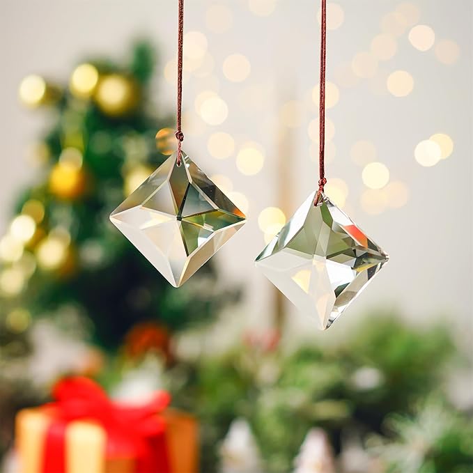 HDCRYSTALGIFTS Set 2,50mm Hanging Faceted Crystals Suncatcher Ornament Window Prisms Rainbow Maker Chandelier Crystal Pendant(Square)
