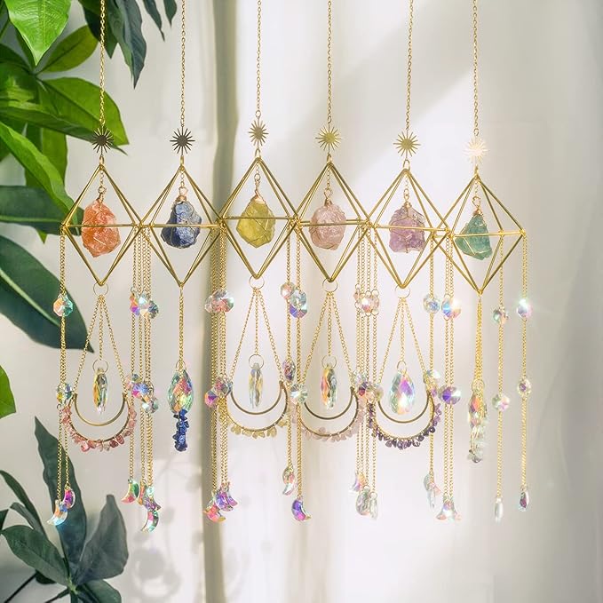 Citrine Crystal Suncatchers Boho Decor, Light Catcher Hanging, Unique for Moms, Glass Rainbow Maker, Crystal Window Hanging, Natural Gemstone (Citrine)