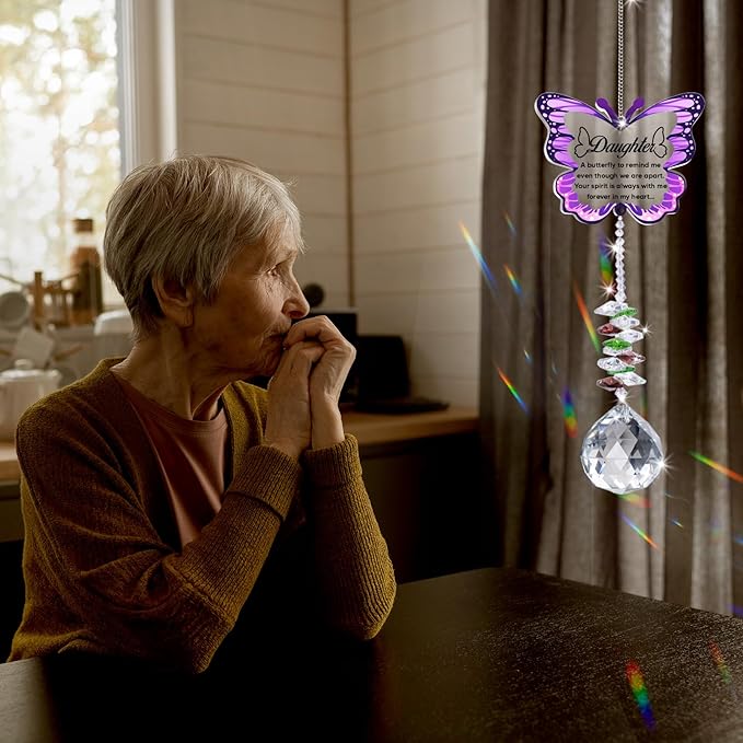 Sympathy Gifts for Loss of Daughter, Daughter Memorial Crystal Suncatcher Butterfly Rainbow Maker, Memorial Gifts for Loss of Daughter, in Memory of Daughter, Bereavement Gifts for Loss of Daughter