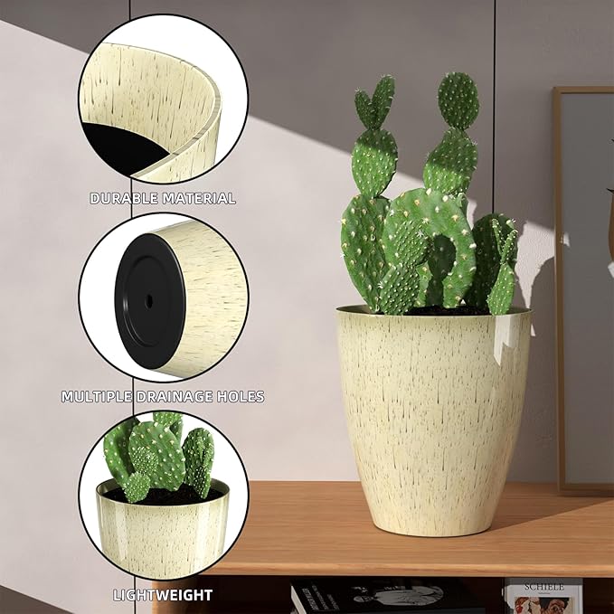 QCQHDU Plant Pots Set of 2 Pack,10 Inch Plant Pot for Indoor and Outdoor Plants with Drainage Hole,Flower Pots Modern Decorative Planter for Garden Plants (Beige)