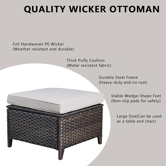 Outdoor Wicker Patio Furniture Set - 6 Piece Rattan Patio Conversation Set with 2 Rocking Swivel Chairs,2 Ottomans,1 Loveseat and 1 Coffee Table for Porch Deck Backyard Garden(Brown/Beige)