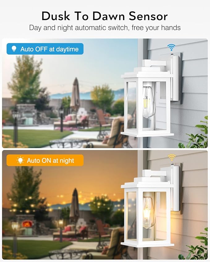 VIANIS White Outdoor Wall Lights, 2 Pack Dusk to Dawn Exterior Lighting Fixtures, Modern Outside Lights for hHouse,Porch, Garage, Doorway Waterproof, Weather Resistant,Hardwired, Non-Solar