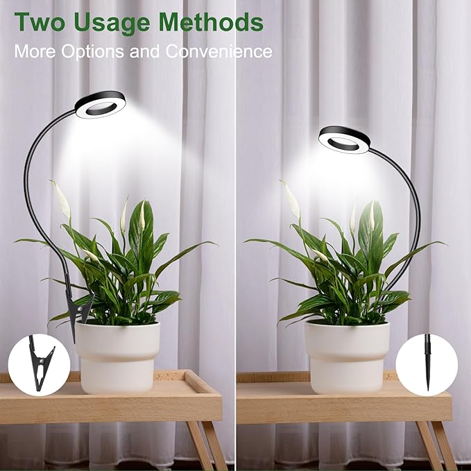 wolezek 2 in 1 Grow Lights for Indoor Plants, 3 Colors Plant Lights for Indoor Growing with 360° Gooseneck, 48 LEDs Full Spectrum Plant Grow Lights Indoor, 6/12/16H Timer, 5 Brightness, Black 3 Pack
