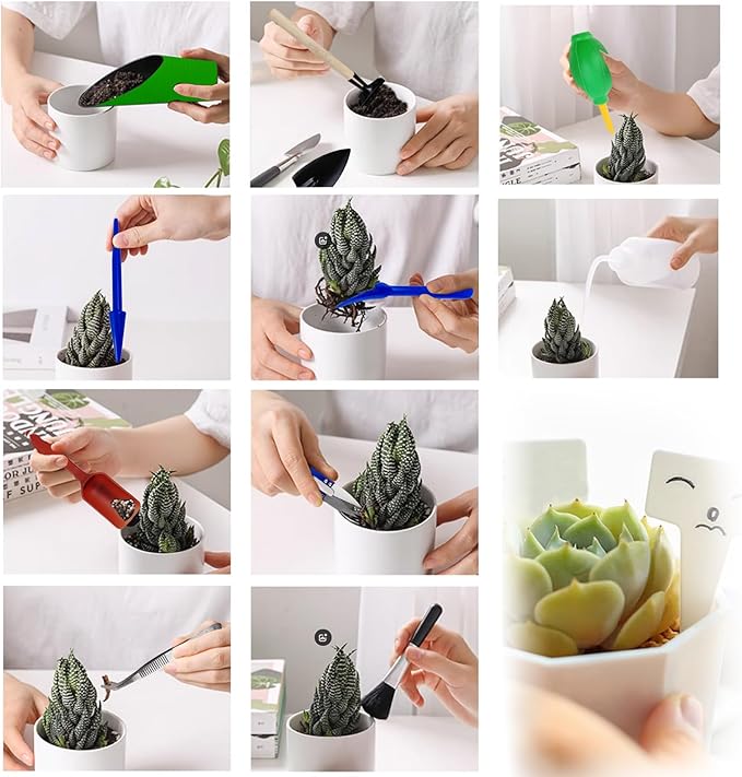 GXXMEI 20PCS/Set Succulent Tools, Mini Garden Tool Set, Transplanting Tools Set, Succulent Care kit for Succulent Miniature Gardening Plant
