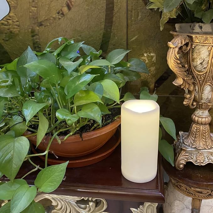 CANDLE CHOICE Large Waterproof Outdoor Battery Operated Flameless Candles Remote Timer 4”(D)x8”(H) Big White Plastic Bright Flickering Electric LED Pillars Lantern Patio Garden Wedding Decoration 2PCS