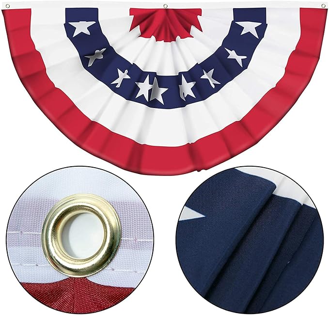 USA Pleated Fan Flag American US Bunting Flag Patriotic Half Fan Banner Flag with Canvas Header and Brass Grommets for 4th of July Memorial Day Indoor Outdoor Decoration (6, 3x6 Feet)