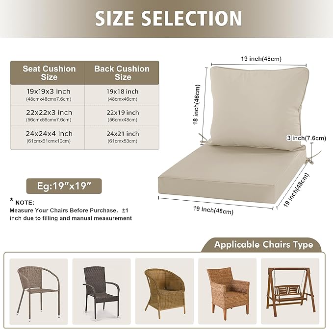 22"x22" Outdoor Cushion for Patio Furniture – Water-Repellent & Fade-Resistant Patio Chair Cushion for Garden, Deck, or Porch – Cream
