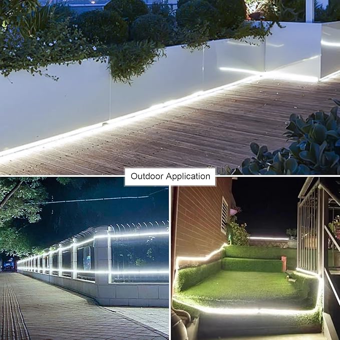 Outdoor LED Strip Lights,120LEDs/m Waterproof 32.8FT/10M LED Light Strip 6500K White Flexible LED Rope Lights for Garden Patio Cabinet Bedroom Indoor Outdoor Decoration(32.8FT, White)