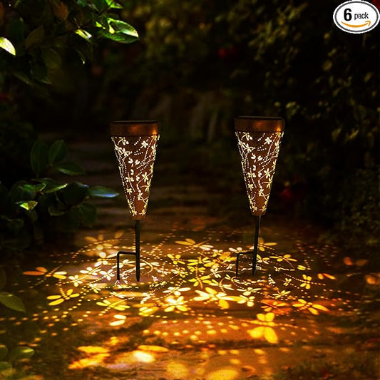 DIBIEECN 6 Pack Dragonfly Solar Pathway Lights Outdoor,Metal Garden Decorations Outdoor Lights with Patterns and Warm Light,Waterproof Landscape Lighting for Path Patio Backyard Walkway Yard