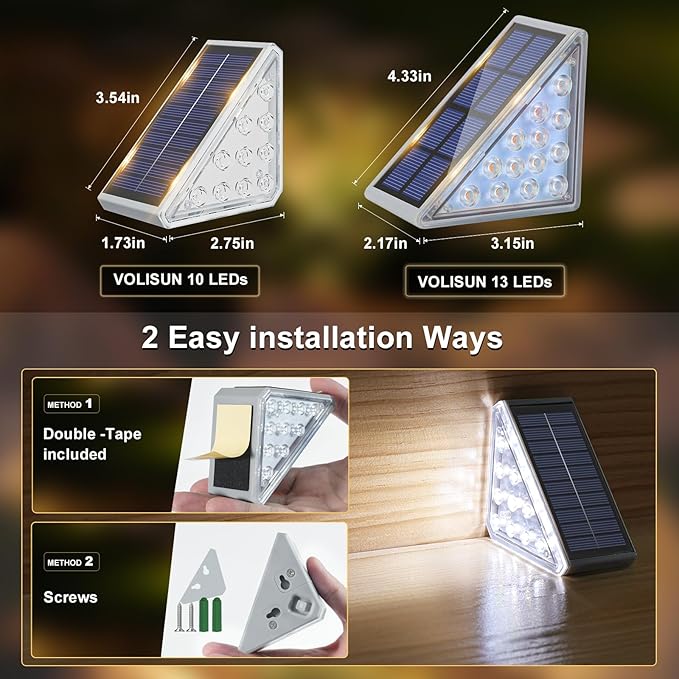 VOLISUN Solar Step Lights for Outside 24 Pack, Solar Stair Lights Outdoor Waterproof IP68, LED Outdoor Step Lights, Outdoor Stair Lights Decor for Deck, Front Step, Front Porch and Patio (Cool White)