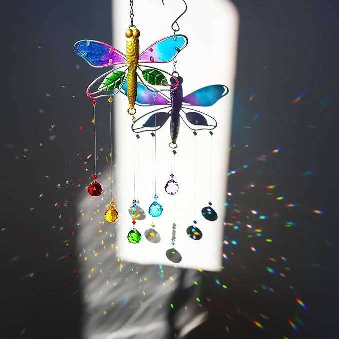Dragonfly Hanging Crystal Suncatcher Ornament Window Garden Decor Rainbow Maker Prism Pendant