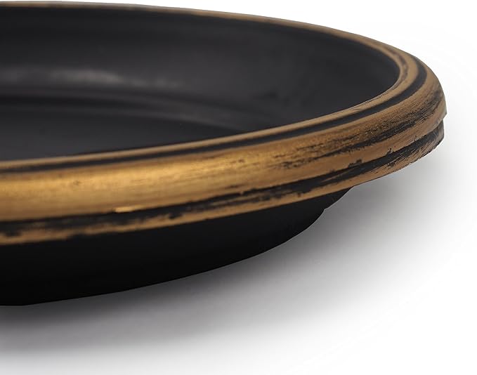 9" Decorative Heavy Duty Tray/Saucer (2 Pack) Rustic Medieval/French Country Look, Pot/Planter Base for Indoor/Outdoor Decor Use. Long Lasting, Reusable Light Weight (9 inches, Gold)